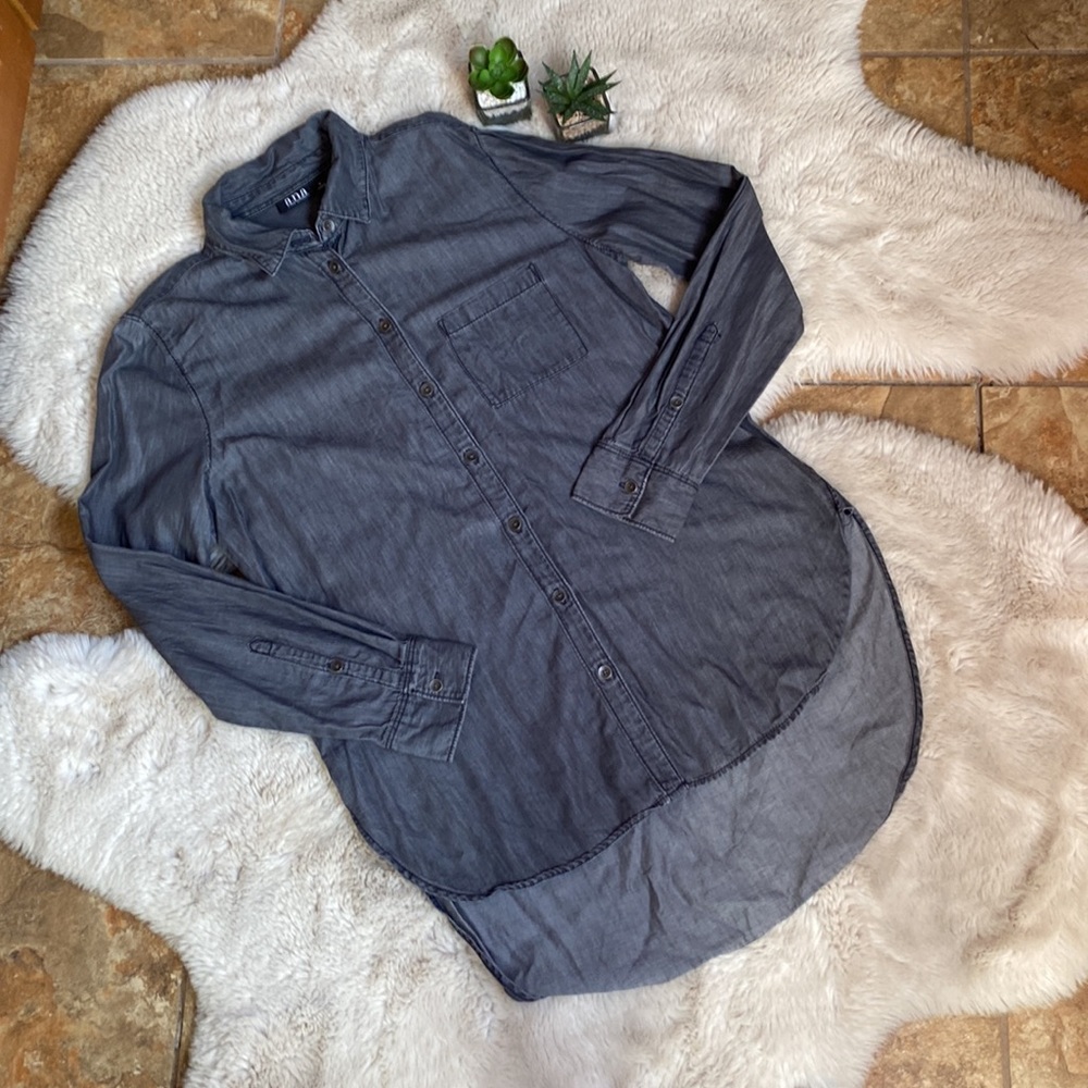 Denim Button Down Shirt Black / Dark Gray Size Small